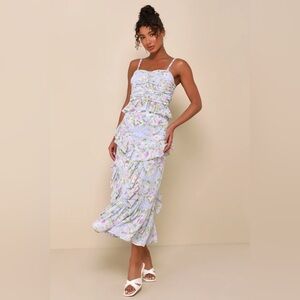 Lulus Easily Beloved Light Blue Floral Ruffled Set - XS